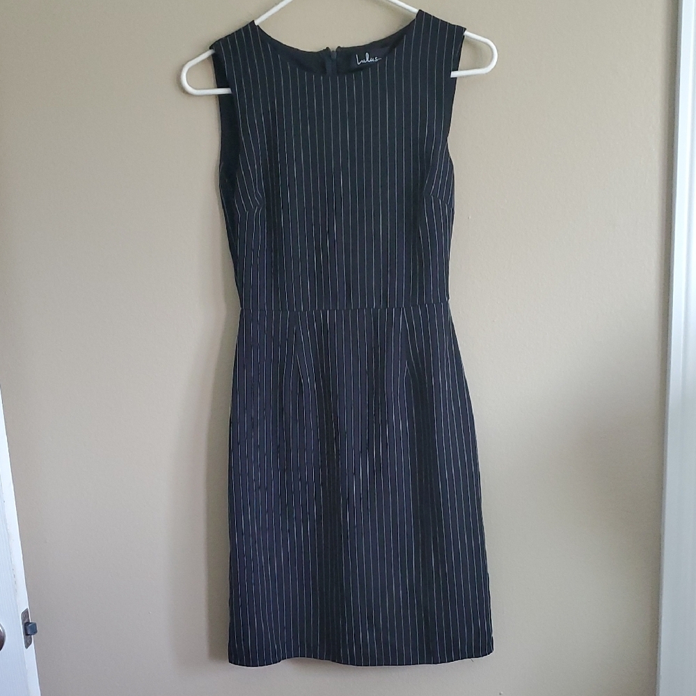 Lulus Brand Black Pinstripe Lined Mini Dress